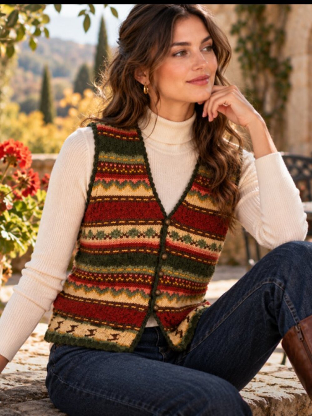 Vintage Liesport Fair Isle Knit Sweater Vest Small Folk Cottagecore Button Front